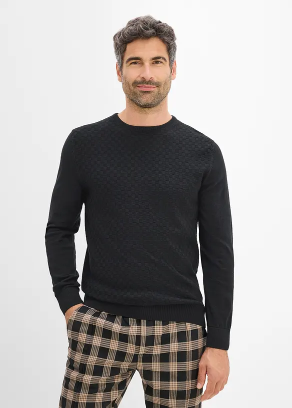 Feinstrickpullover mit edler Merinowolle in schwarz von vorne (im Anschnitt) - bonprix