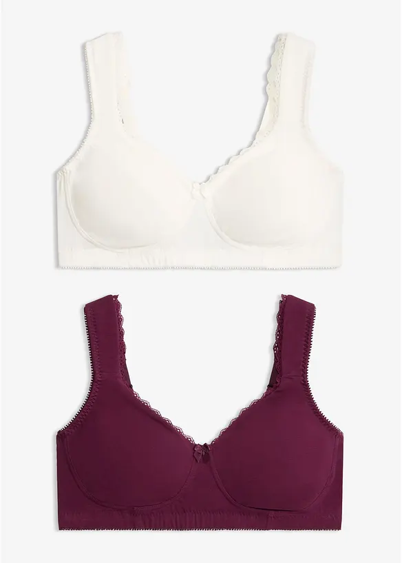 Minimizer T-Shirt-BH ohne Bügel mit Bio-Baumwolle (2er Pack) in lila von vorne - bonprix
