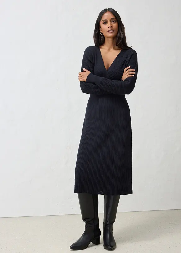 Strickkleid mit weichem Woll-Mix in schwarz von vorne (Totalaufnahme) - bonprix Strickkleid mit weichem Woll-Mix in schwarz von vorne (Totalaufnahme) - bonprix