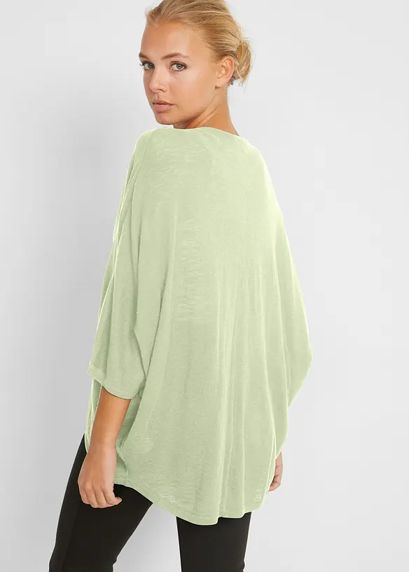 Feinstrickjacke aus reiner Baumwolle in grün von hinten (im Anschnitt) - bonprix