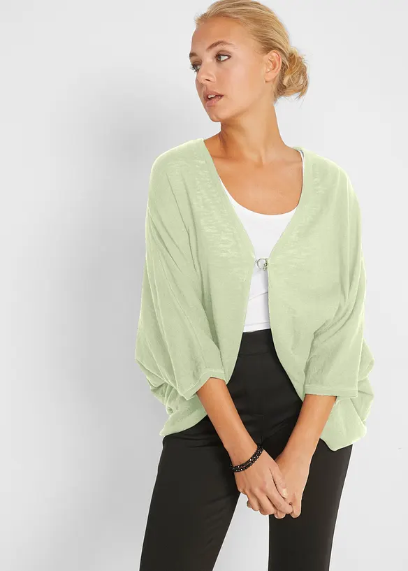Feinstrickjacke aus reiner Baumwolle in grün von vorne (im Anschnitt) - bonprix
