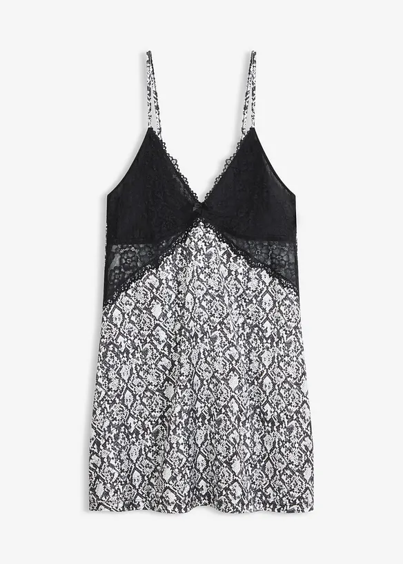 Satin Negligé mit Schlangenmuster in schwarz von vorne - bonprix