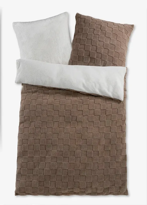 Fleece-Wendebettwäsche mit Hoch-Tief Effekt in braun von vorne - bonprix