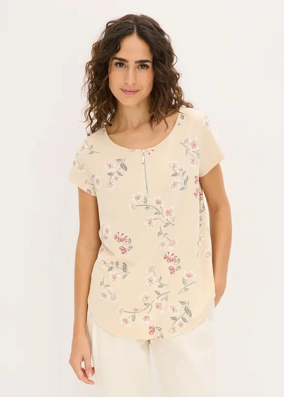 Tunika-Shirt aus Baumwoll-Mix in beige von vorne (im Anschnitt) - bonprix Tunika-Shirt aus Baumwoll-Mix in beige von vorne (im Anschnitt) - bonprix