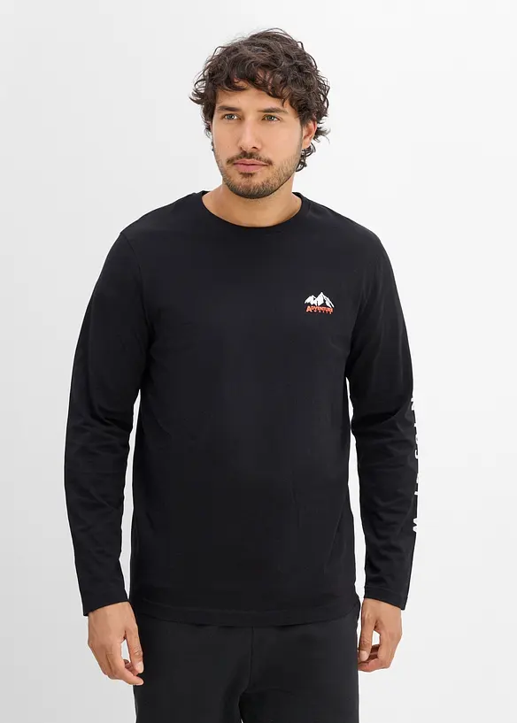 Langarmshirt aus reiner Bio-Baumwolle in schwarz von vorne (im Anschnitt) - bonprix