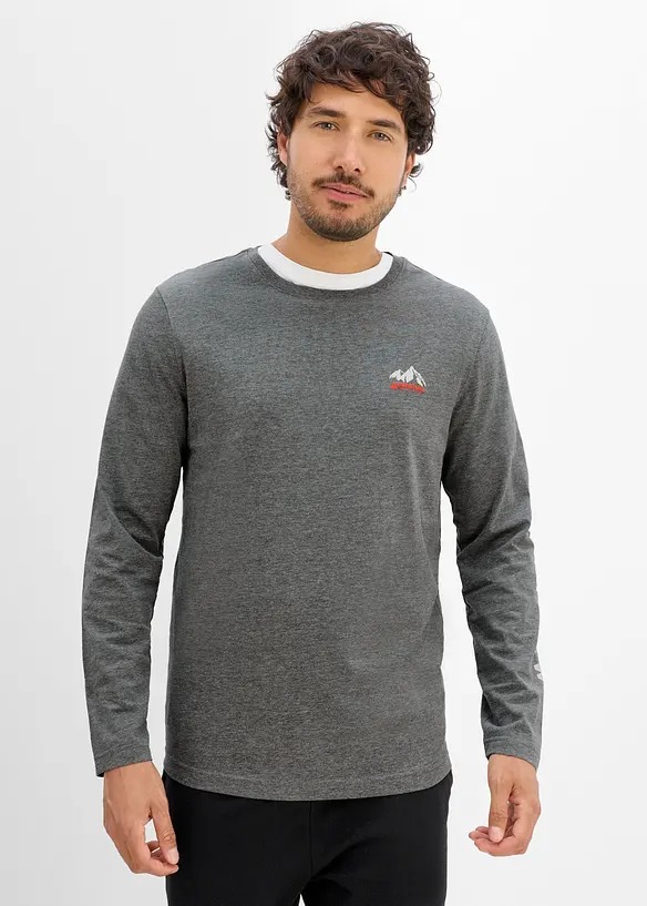 Langarmshirt aus reiner Bio-Baumwolle in grau von vorne (im Anschnitt) - bonprix