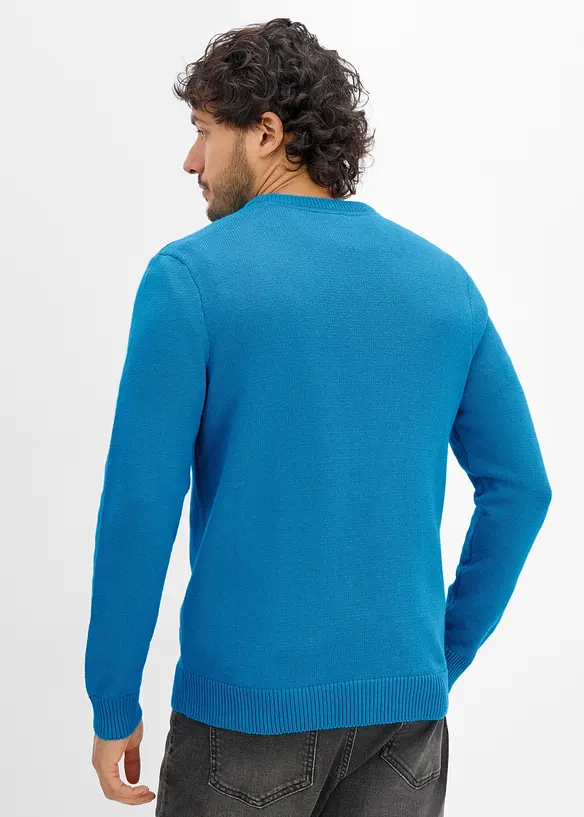 Feinstrickpullover in Regular Fit in blau von hinten (im Anschnitt) - bonprix