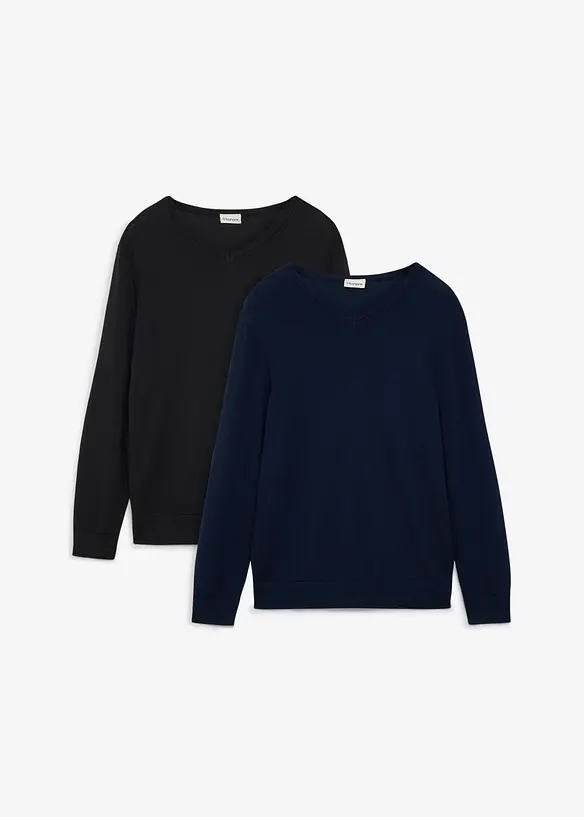Feinstrickpullover  in Regular Fit (2er Pack) in blau von vorne - bonprix