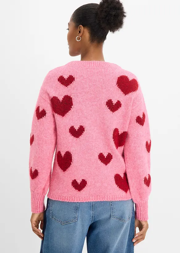 Boxy-Strickpullover in pink von hinten (im Anschnitt) - bonprix
