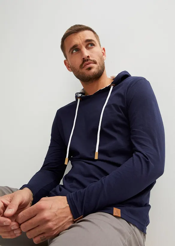 Langarmshirt aus reiner Bio-Baumwolle in blau von vorne (im Anschnitt) - bonprix