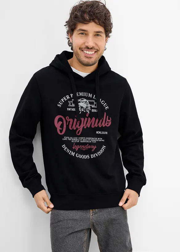 Hoodie mit Komfortschnitt in schwarz von vorne (im Anschnitt) - bonprix