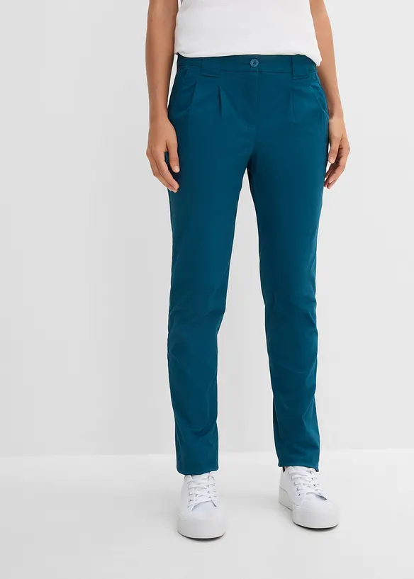 Chinohose aus elatischem Baumwoll-Mix in petrol von vorne - bonprix