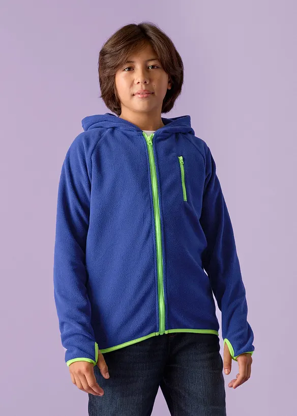 Fleecejacke mit Kontrastdetails in blau von vorne (im Anschnitt) - bonprix