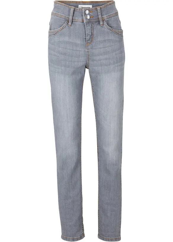 Slim-Fit-Jeans High Waist, Komfort-Stretch in grau von vorne - bonprix
