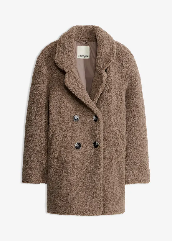 Kurzmantel in Teddy-Optik in braun von vorne - bonprix