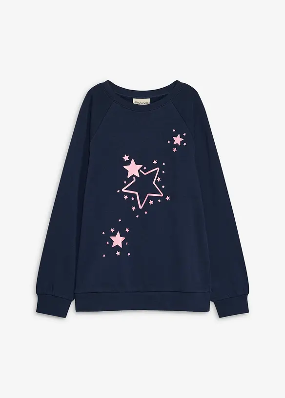 Sweatshirt aus reiner Baumwolle in blau von vorne - bonprix