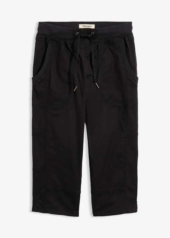 Caprihose mit Bindeband aus Baumwoll-Mix in schwarz von vorne - bonprix Caprihose mit Bindeband aus Baumwoll-Mix in schwarz von vorne - bonprix