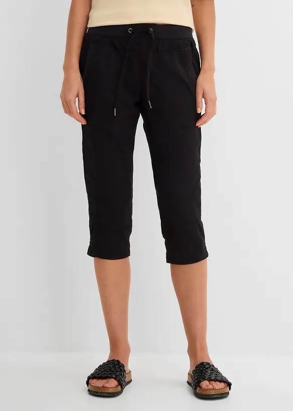 Caprihose mit Bindeband aus Baumwoll-Mix in schwarz von vorne - bonprix Caprihose mit Bindeband aus Baumwoll-Mix in schwarz von vorne - bonprix