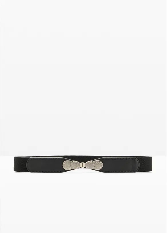 schmaler Stretchgürtel mit Metallverschluss in schwarz von vorne - bonprix schmaler Stretchgürtel mit Metallverschluss in schwarz von vorne - bonprix