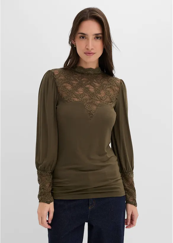 Langarmshirt aus Viskose-Mix in grün von vorne (im Anschnitt) - bonprix Langarmshirt aus Viskose-Mix in grün von vorne (im Anschnitt) - bonprix