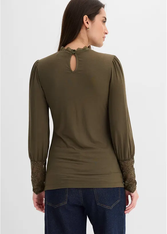 Langarmshirt aus Viskose-Mix in grün von hinten (im Anschnitt) - bonprix Langarmshirt aus Viskose-Mix in grün von hinten (im Anschnitt) - bonprix