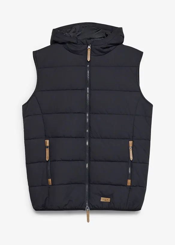 Steppweste mit Lederimitat-Details in schwarz von vorne - bonprix