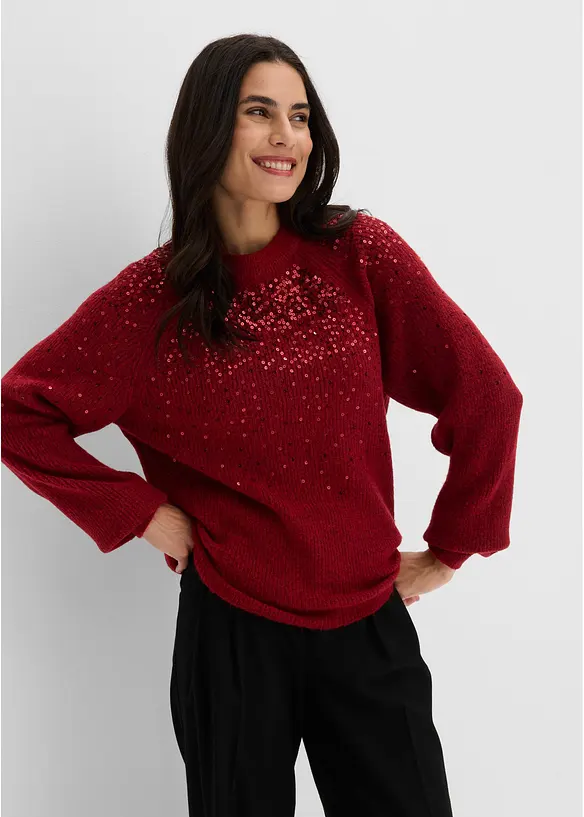 Pullover mit Pailletten in rot von vorne (im Anschnitt) - bonprix