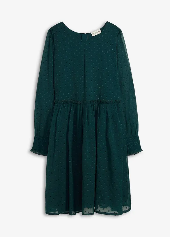 Chiffonkleid mit langen Ärmeln in grün von vorne - bonprix