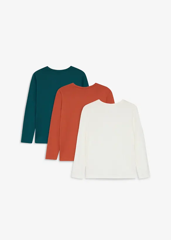 Langarmshirt mit Bio-Baumwolle (3er Pack) in braun von hinten - bonprix