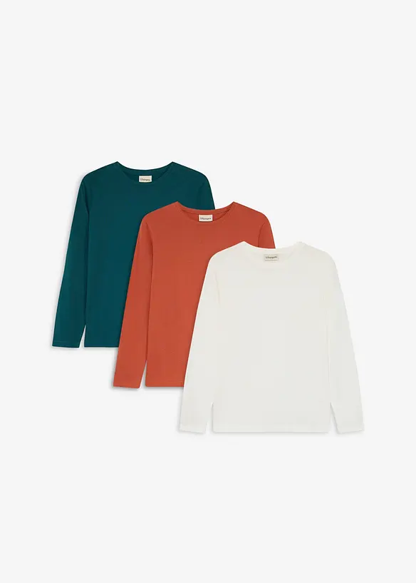 Langarmshirt mit Bio-Baumwolle (3er Pack) in braun von vorne - bonprix