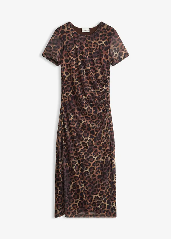 Midikleid aus softem Mesh in beige von vorne - bonprix