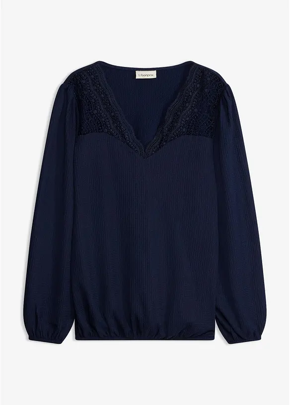 Langarmshirt mit Spitze in blau von vorne - bonprix Langarmshirt mit Spitze in blau von vorne - bonprix