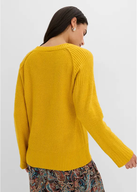 Pullover mit V-Ausschnitt in gelb von hinten (im Anschnitt) - bonprix