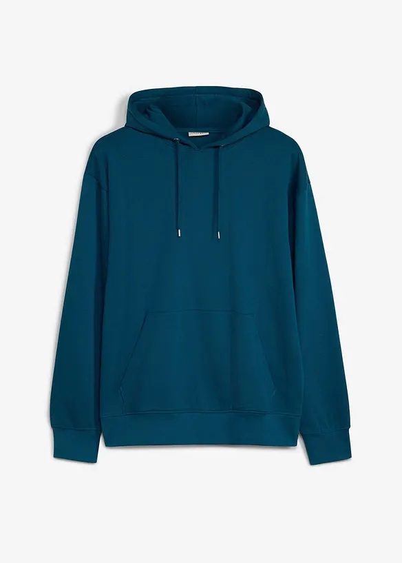Hoodie aus reiner Bio-Baumwolle in petrol von vorne - bonprix