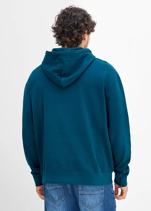 Hoodie aus reiner Bio-Baumwolle in petrol von hinten (im Anschnitt) - bonprix