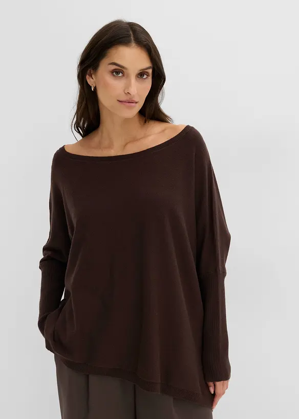 Feinstrickpullover aus feinem Viskose-Mix in braun von vorne (im Anschnitt) - bonprix Feinstrickpullover aus feinem Viskose-Mix in braun von vorne (im Anschnitt) - bonprix