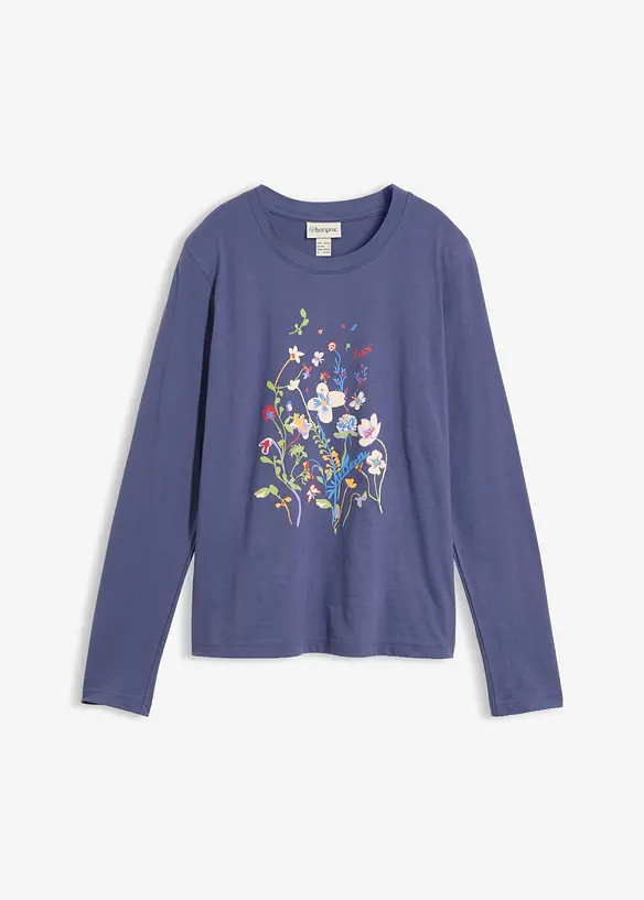 Langarmshirt aus reiner Bio-Baumwolle in blau von vorne - bonprix