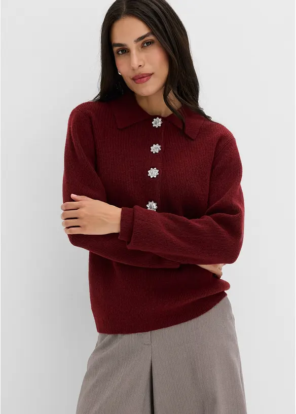 Polo-Pullover mit Wollanteil in rot von vorne (im Anschnitt) - bonprix