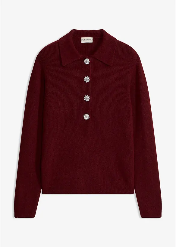 Polo-Pullover mit Wollanteil in rot von vorne - bonprix
