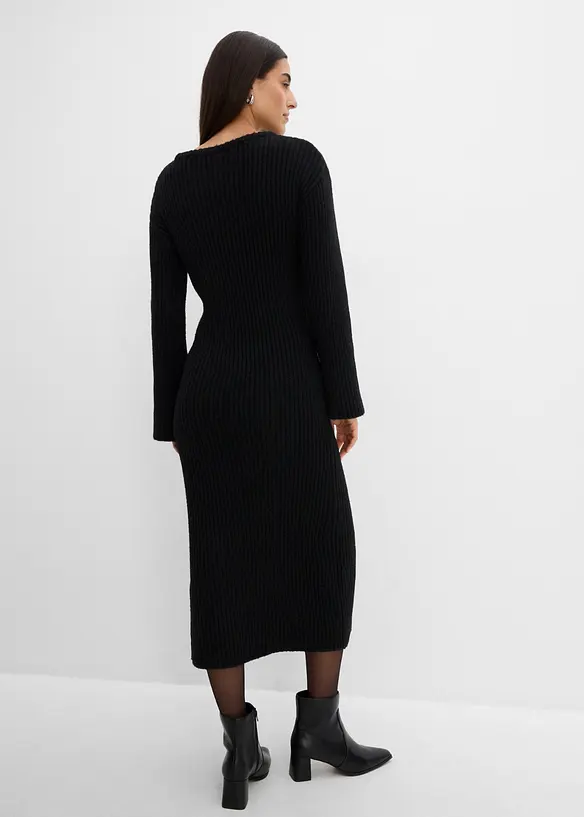 Strickkleid mit Schlitz in schwarz von hinten (Totalaufnahme) - bonprix