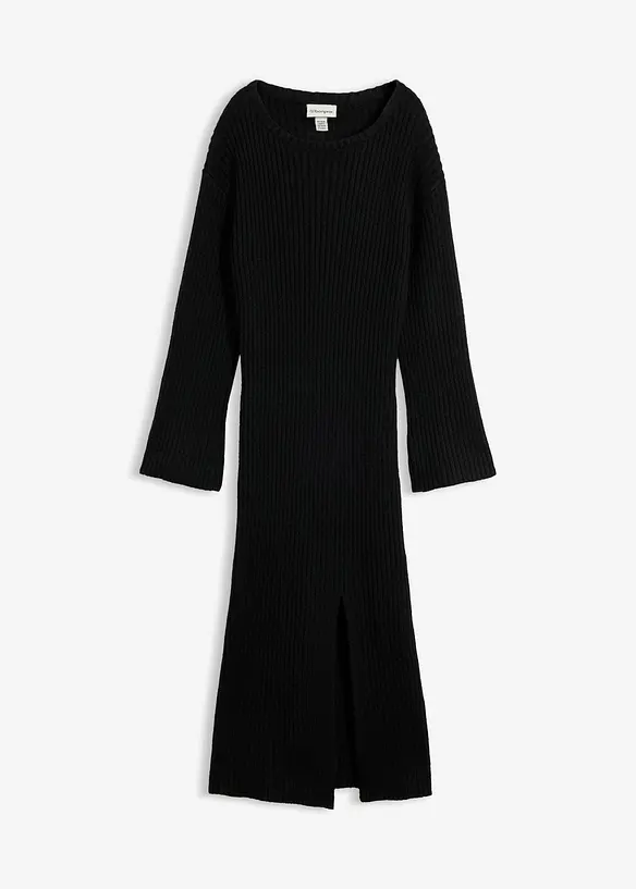 Strickkleid mit Schlitz in schwarz von vorne - bonprix