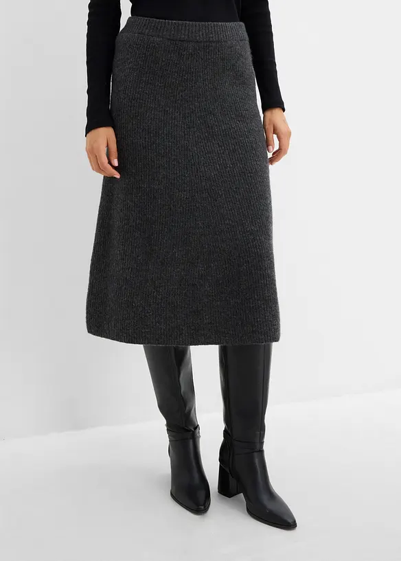 Midi-Strickrock in grau von vorne - bonprix Midi-Strickrock in grau von vorne - bonprix