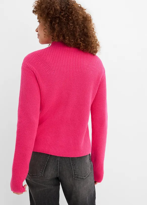 Rippstrickpullover aus reiner Bio-Baumwolle in pink von hinten (im Anschnitt) - bonprix Rippstrickpullover aus reiner Bio-Baumwolle in pink von hinten (im Anschnitt) - bonprix