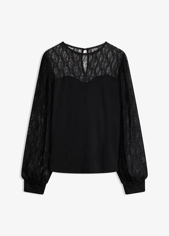 Shirtbluse aus softem Viskose-Mix in schwarz von vorne - bonprix