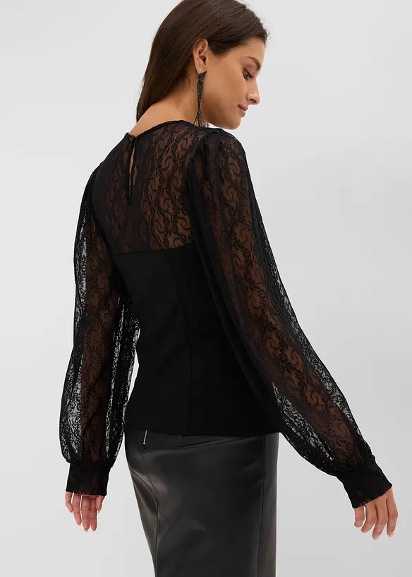 Shirtbluse aus softem Viskose-Mix in schwarz von hinten (im Anschnitt) - bonprix