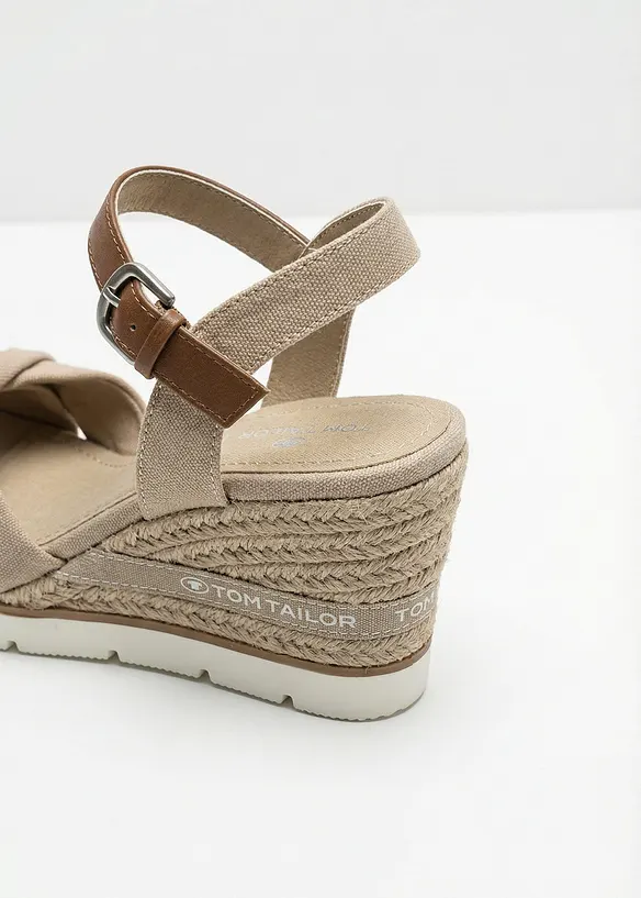Tom Tailor Keilsandaletten in Bast-Optik in beige - Tom Tailor