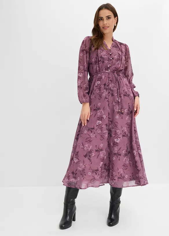 Midi-Chiffonkleid in lila von vorne (Totalaufnahme) - bonprix Midi-Chiffonkleid in lila von vorne (Totalaufnahme) - bonprix