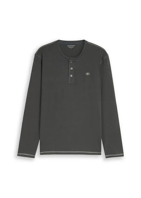 Tom Tailor Henleyshirt aus reiner Baumwolle in grün von vorne - Tom Tailor