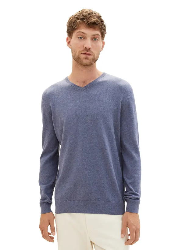 Tom Tailor Feinstrickpullover aus reiner Baumwolle in blau von vorne (im Anschnitt) - Tom Tailor