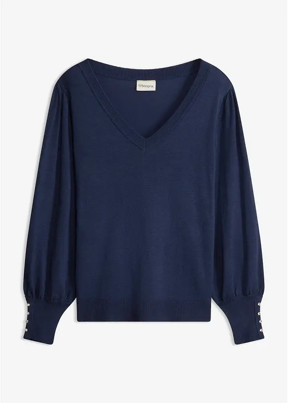 Feinstrickpullover aus Viskose-Mix in blau von vorne - bonprix Feinstrickpullover aus Viskose-Mix in blau von vorne - bonprix